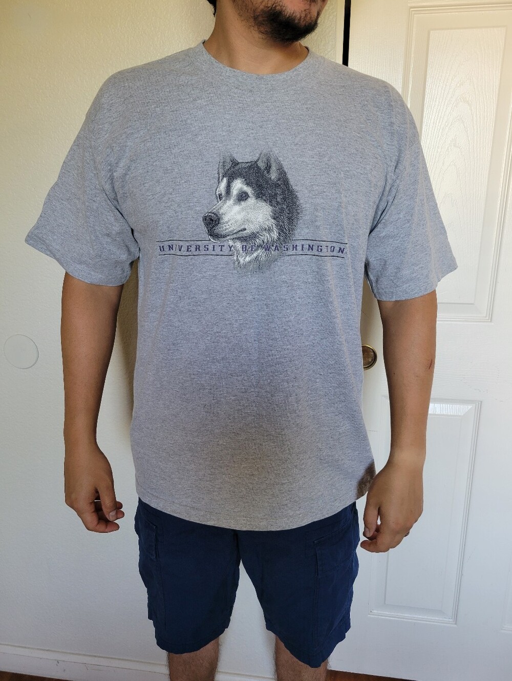 VNT Gildan Gray Husky Dog Graphic T-Shirt Size XL Washington